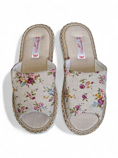 Тапочки женские открытые домашние натуральный лен 37 Одесса - изображение 4