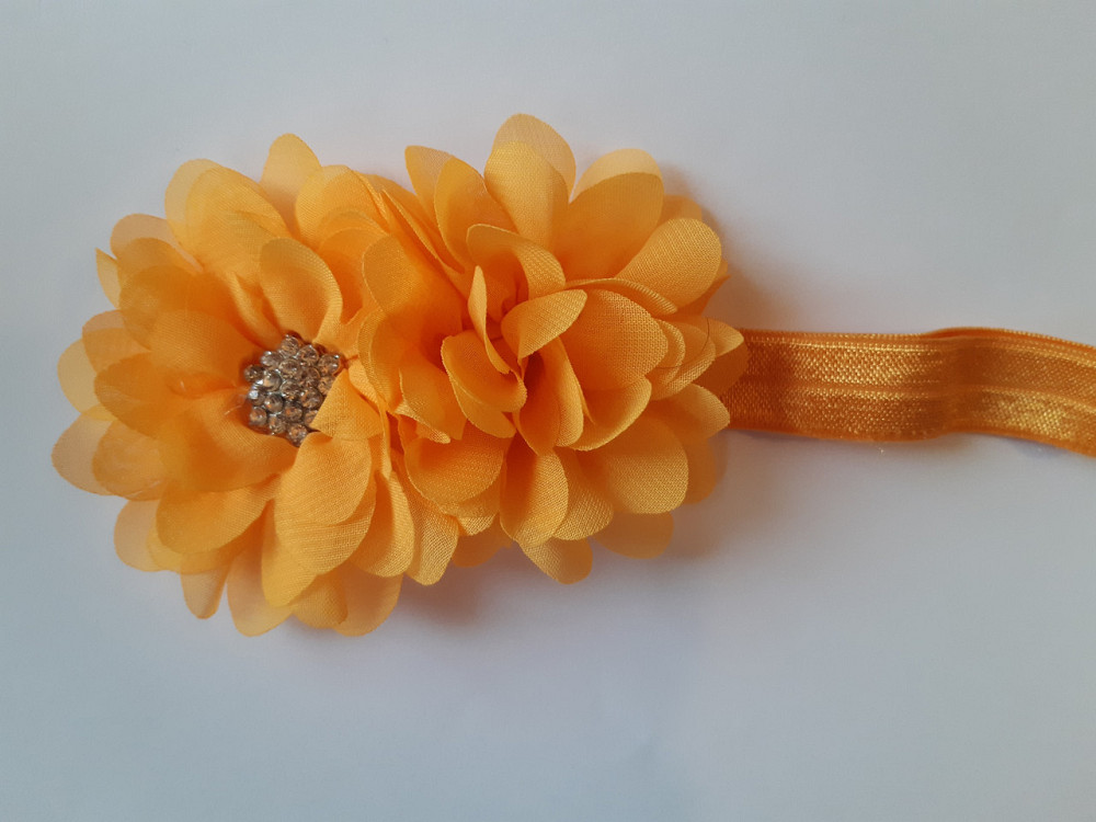 Дитяча помаранчева пов'язка з квіткою - розмір універсальний (на резинці), квітка 10см Київ - фото 1
