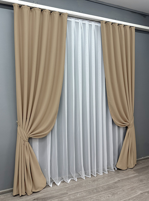 Комплект готовых штор VR-Textil Bagema Rvs № 1240ш Бежевый 200х270 см 2 шт (32-546) Киев - изображение 3