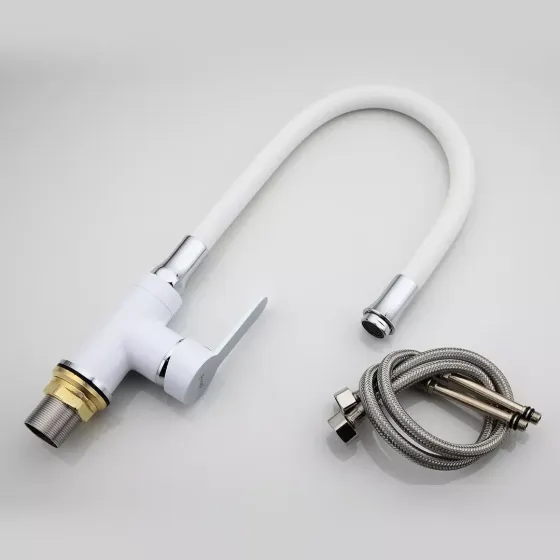 Смеситель для кухни Frap F4041 с гибким изливом, белый/хром Киев