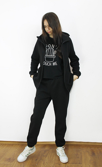 Костюм женский теплый спортивный на флисе кофта на змейке Черный 42/44 Харьков - изображение 1