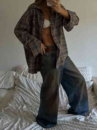 Жіноча трендова оверсайз сорочка у клітинку фланель Одеса