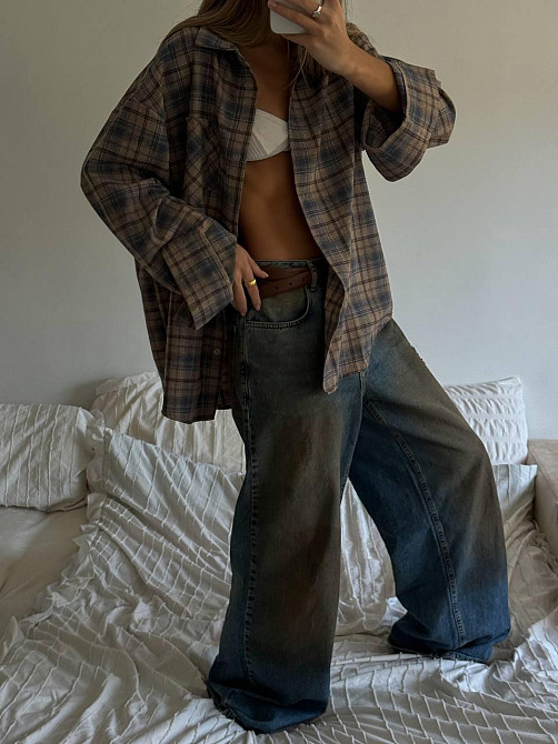 Жіноча трендова оверсайз сорочка у клітинку фланель Одеса - фото 4