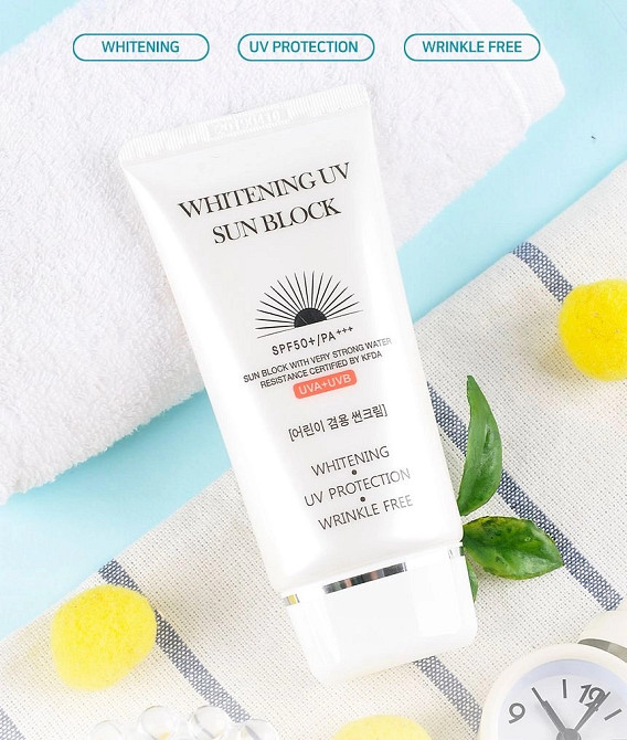 Солнцезащитный отбеливающий крем WHITENING UV SUN BLOCK CREAM SPF50 PA+++ Jigott 70 мл Киев - изображение 3