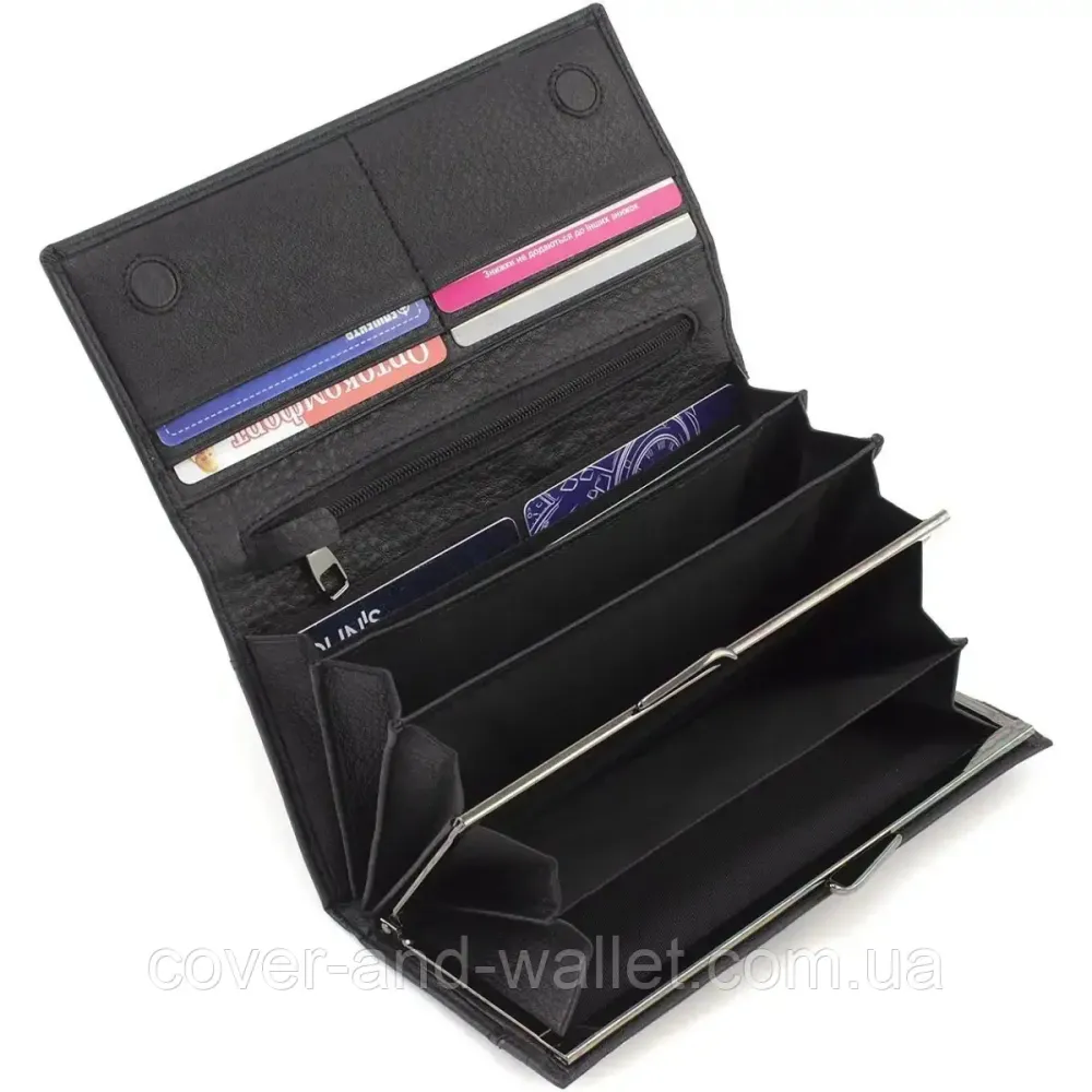 Елітний жіночий гаманець із натуральної шкіри чорного кольору Marco Coverna W001 Black Київ - фото 2