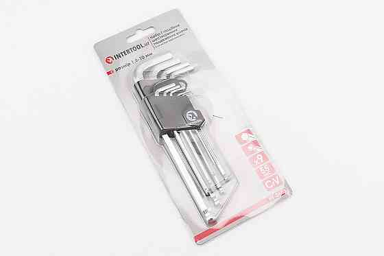 Набір Г-подібних ключів подовжених з кулястим наконечником HEX (1,5/2/2,5/3/4/5/6/8/10мм) CrV HT-0603 Київ