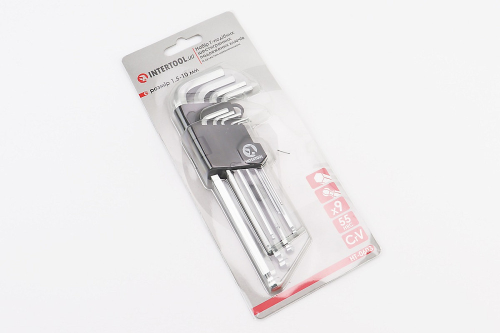 Набір Г-подібних ключів подовжених з кулястим наконечником HEX (1,5/2/2,5/3/4/5/6/8/10мм) CrV HT-0603 Київ - фото 2