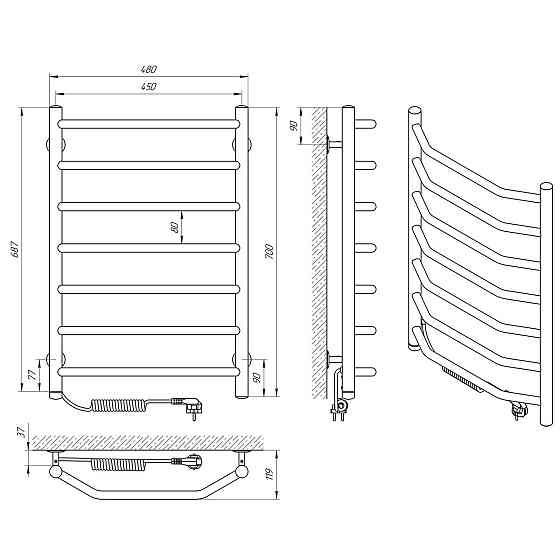 Електрична сушарка для рушників Laris Вікторія П7 450Х700 Е ліве під'єднання Київ