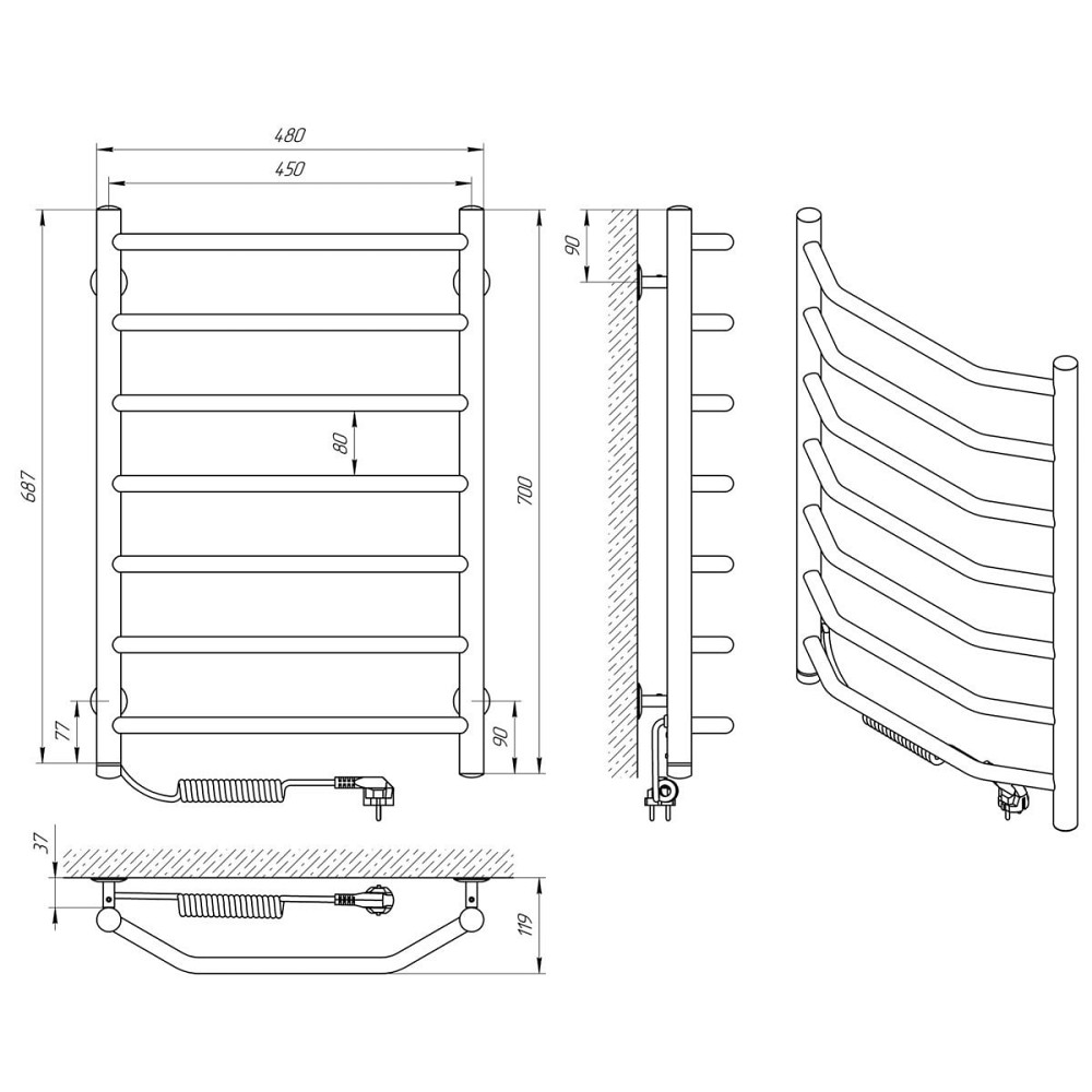 Електрична сушарка для рушників Laris Вікторія П7 450Х700 Е ліве під'єднання Київ - фото 6