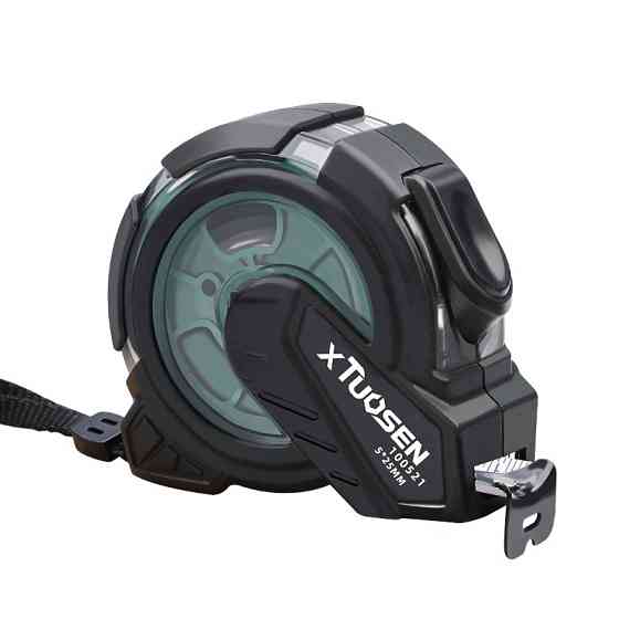 Рулетка будівельна вимірювальна 5м, прогумована з метричною шкалою з автоматичним замком, протиударна чорно-зелена Кам'янець-Подільський