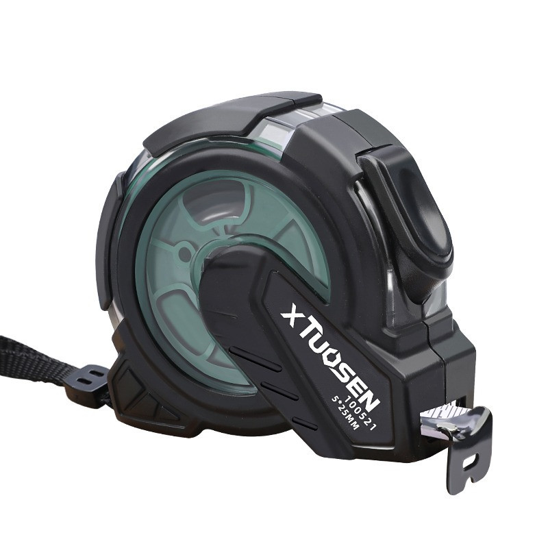 Рулетка будівельна вимірювальна 5м, прогумована з метричною шкалою з автоматичним замком, протиударна чорно-зелена Кам'янець-Подільський - фото 3