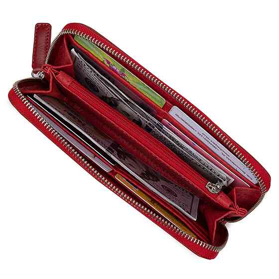 Стильный кожаный женский кошелек на молнии GRANDE PELLE 11563 Красный Киев