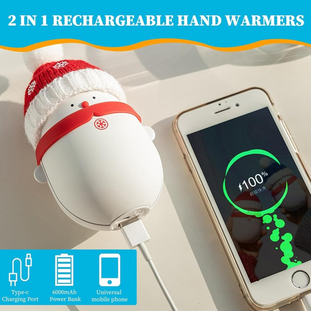Аккумуляторная грелка для рук LIHUZMD Снеговик 2в1 6000 мАч, Power Bank, 2 режима 47–60°C, быстрый нагрев, Red Киев - изображение 9