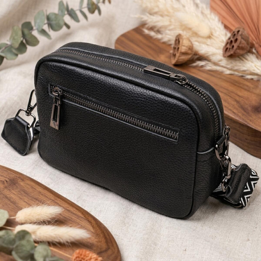 Компактна жіноча сумка крос-боді з натуральної шкіри Vintage 22294 Чорна Київ - фото 14