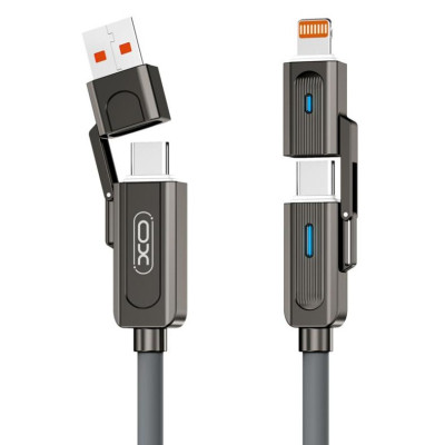 Дата кабель USB 2.0 AM to USB-C + USB 2.0 AM to Lightning 1.0m 60W gray XO (NB275_4-in-1_Gray) Вінниця - фото 1