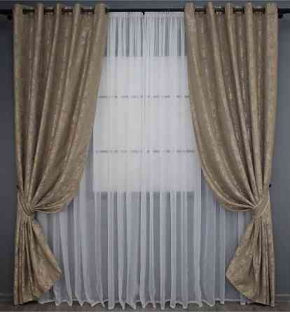 Комплект штор на люверсах VR-Textil Жаккард Sultan YL № 1207ш Капучино 150х250 см 2 шт (37-0058) Киев