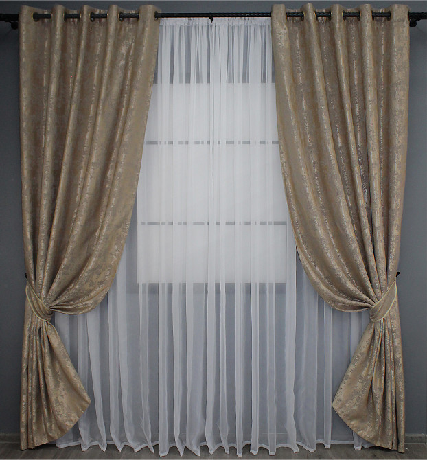 Комплект штор на люверсах VR-Textil Жаккард Sultan YL № 1207ш Капучино 150х250 см 2 шт (37-0058) Киев - изображение 2