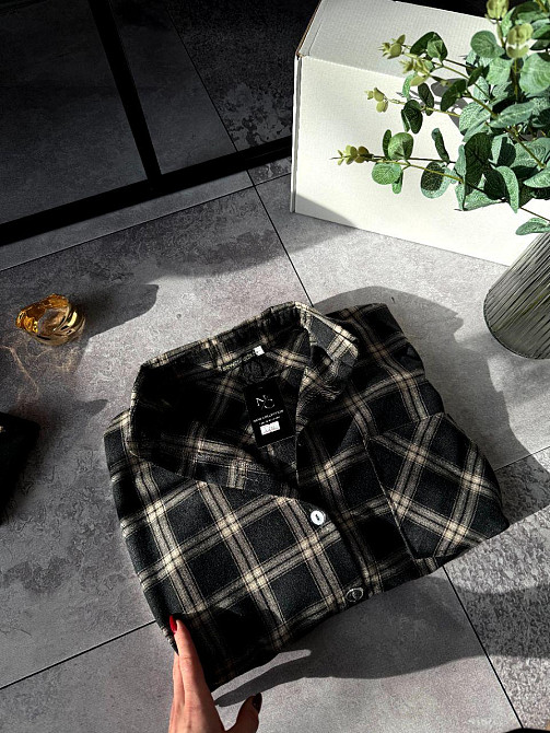 Женская повседневная оверсайз рубашка в клетку фланель 100% коттон Черный, 48/52 Одесса - изображение 2