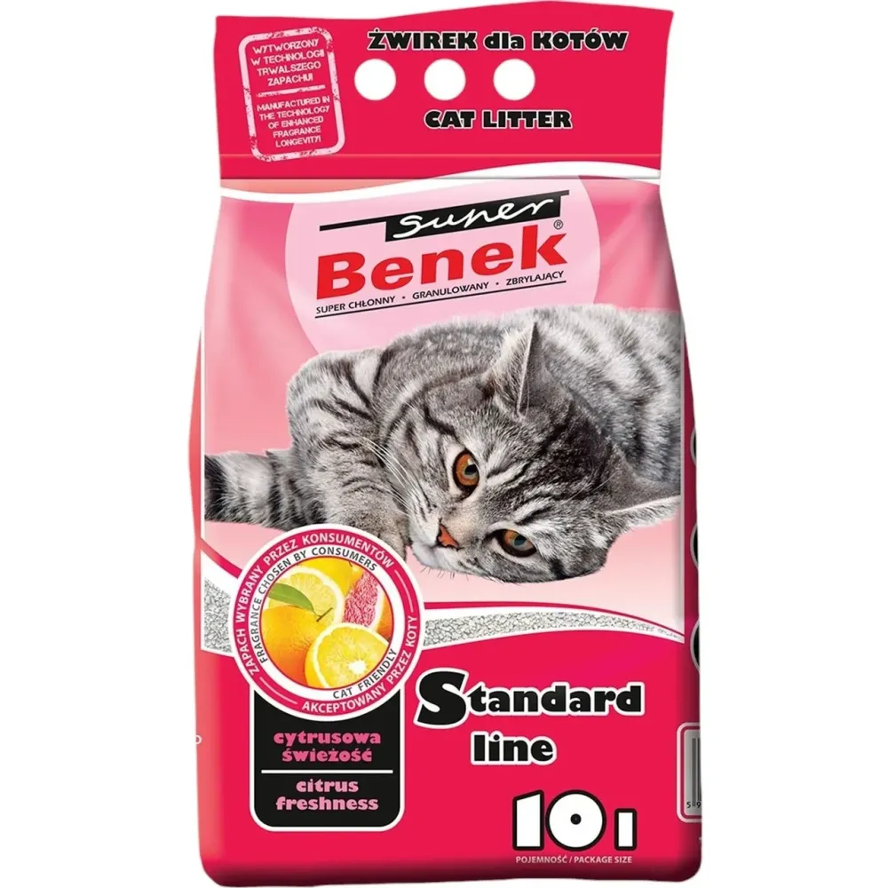 Наполнитель бентонитовый Супер Бенек Super Benek Standard Citrus для кошачьих туалетов цитрус (средний), 10 л Винница - изображение 1