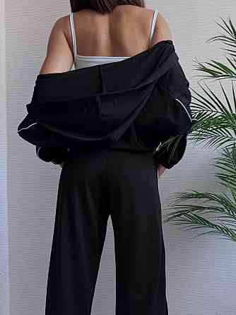 Женский прогулочный костюм тройка: кофта топ и штаны  двунить + микродайвинг Черный, 42/44 Одесса