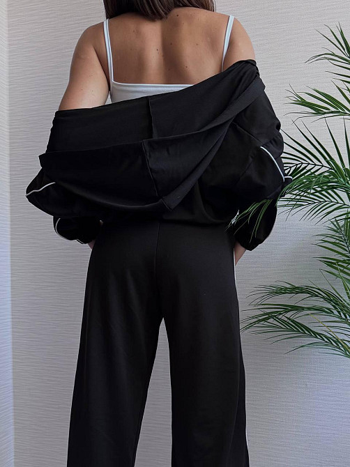 Женский прогулочный костюм тройка: кофта топ и штаны  двунить + микродайвинг Черный, 42/44 Одесса - изображение 6