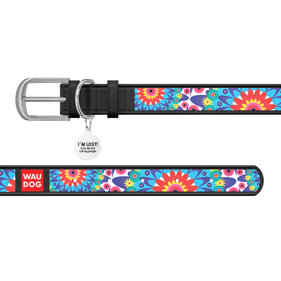 Нашийник для собак шкіряний WAUDOG Design з QR паспортом, малюнок "Квіти", Ш 25 мм, Дов 38-49 с Коломыя - изображение 5