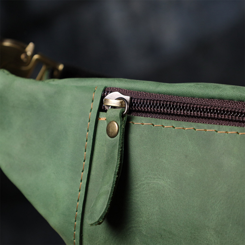 Модная сумка-бананка для мужчин из натуральной винтажной кожи Зеленый (SHVIGEL) Киев - изображение 4