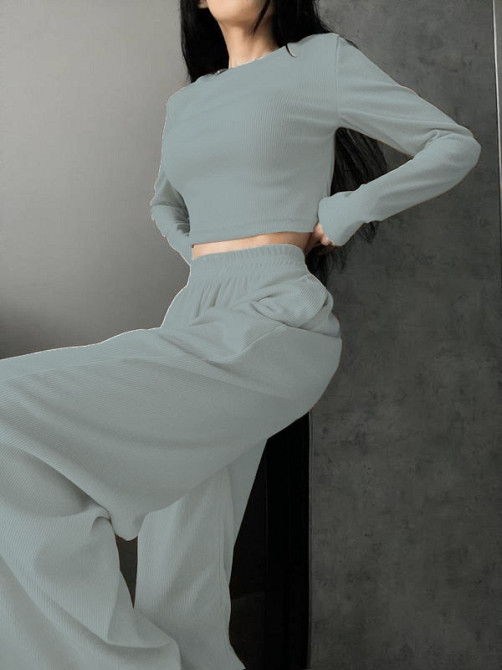 Женский костюм штаны с лонгсливом Оливковый 50/52 Харьков - изображение 2