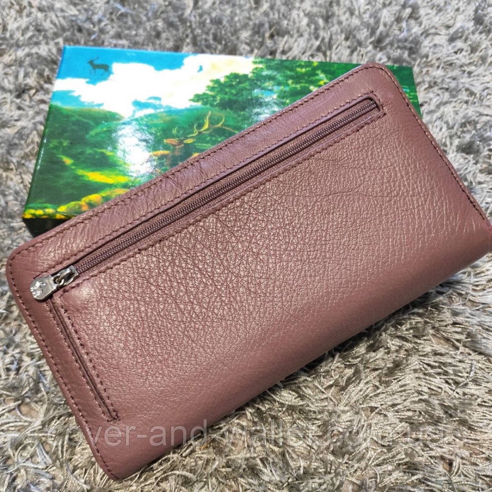 Великий шкіряний жіночий гаманець на блискавці колір пудра Київ - фото 4