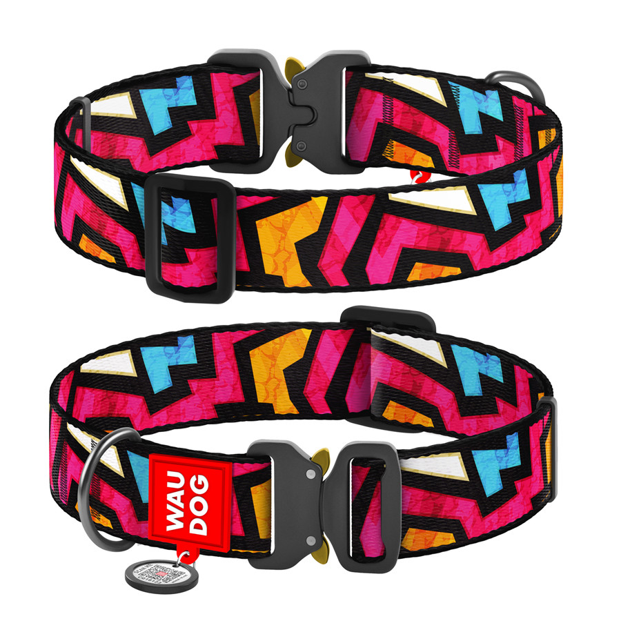 Нашийник для собак нейлоновий WAUDOG Nylon з QR паспортом, малюнок "Графіті", металева пряжка-ф Коломыя - изображение 1