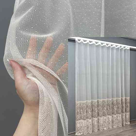 Тюль VR-Textil 1668т Жакард Білий з бежевим 400х270 см (42-0996) Київ