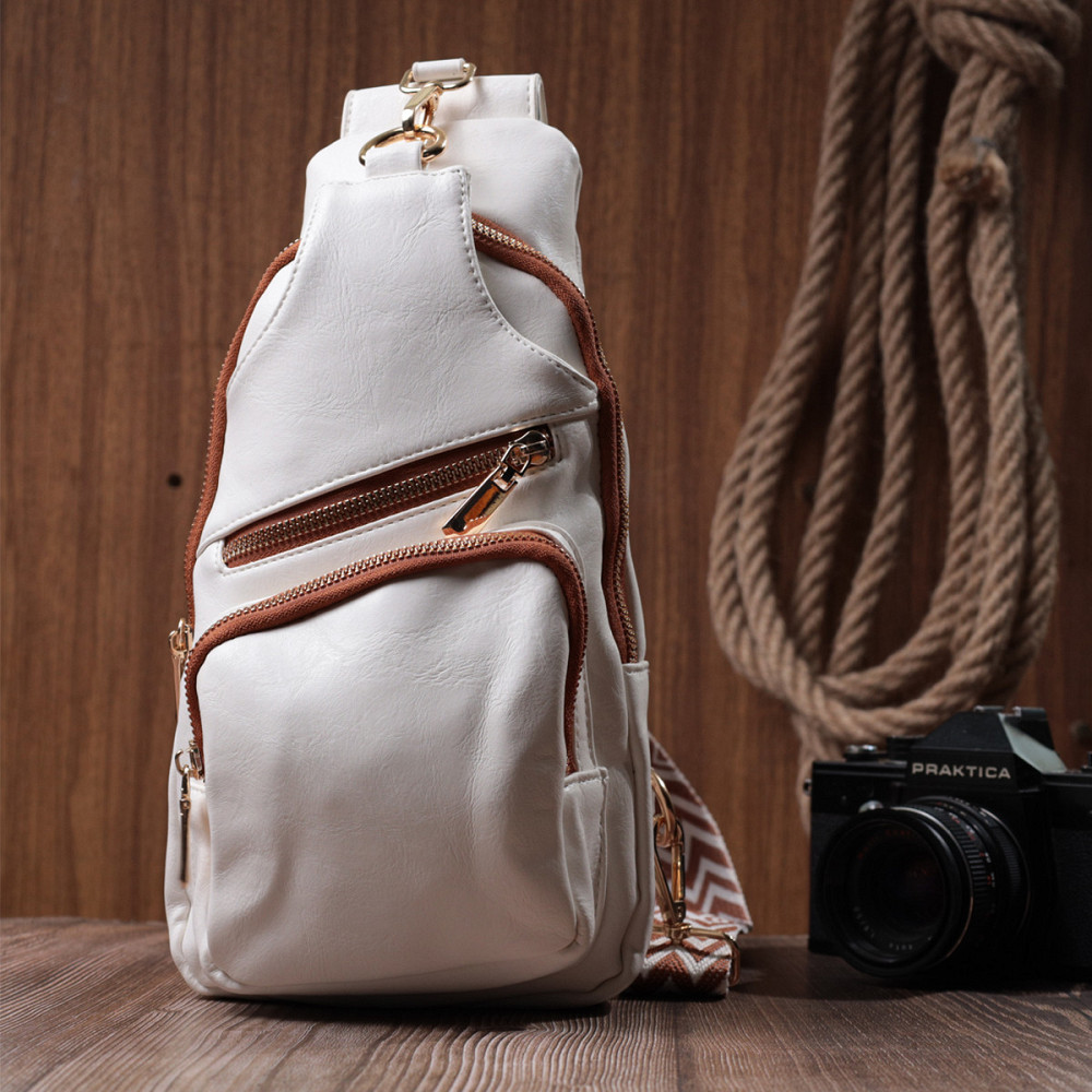 Удобная женская слинг сумка через плечо из экокожи Vintage 22752 Белый Киев - изображение 8