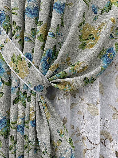 Комплект штор VR-Textil Лен Прованс 200х270 2шт и Тюль 600х270 2082ш-1908т Разноцветный 71-211/7 Киев - изображение 4