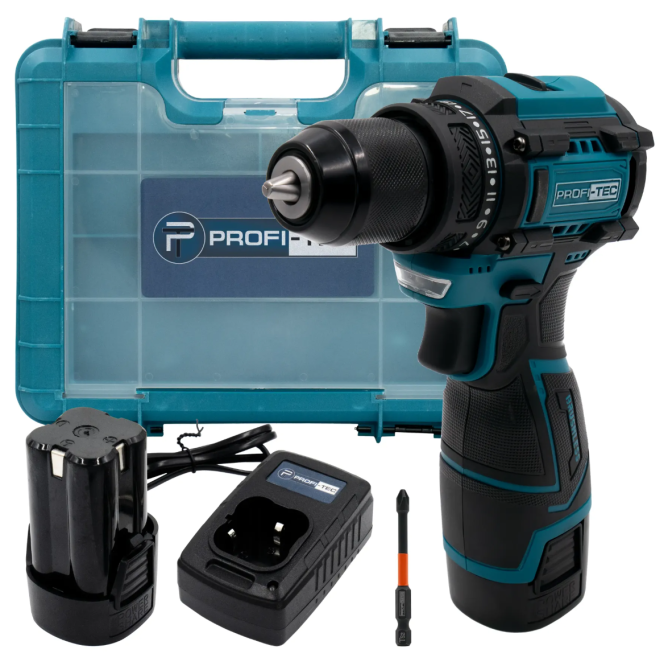 Потужний акумуляторний шуруповерт PROFI-TEC PCD35168BL : з АКБ 2шт-16.8V 2.0 Ah, 35 Нм, набір головок Київ - фото 1