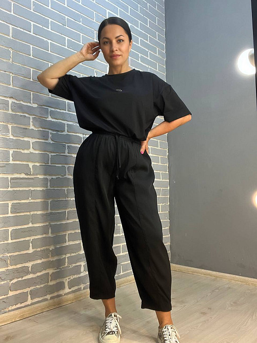 Брюки женские Mix Ray 4307 МОМ швы резинка и шнурок на талии, черный, S Одесса - изображение 2