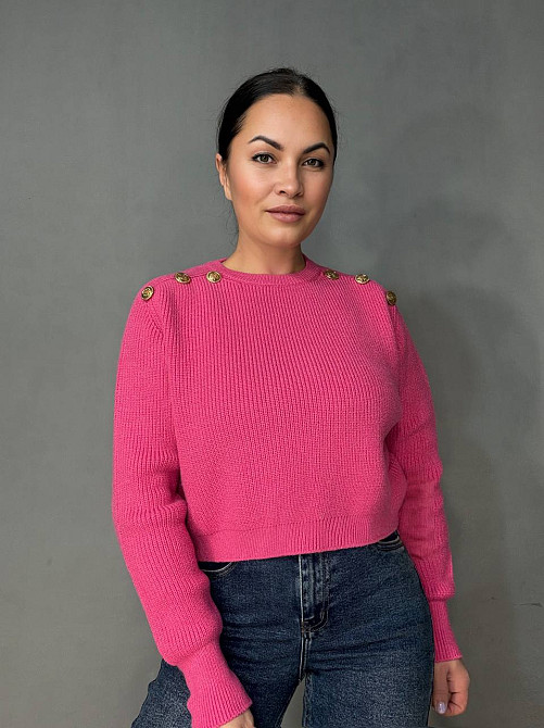 Свитер женский MIX RAY 6733 укороченный с золотыми пуговицами на плечах, малиновий, one size Киев - изображение 19