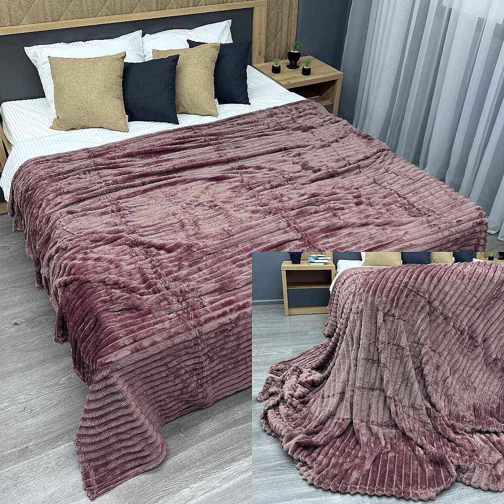 Плед-покривало смужка Шарпей 200х225 см (+-10см) Темно-пудровий (87-152) Київ - фото 1