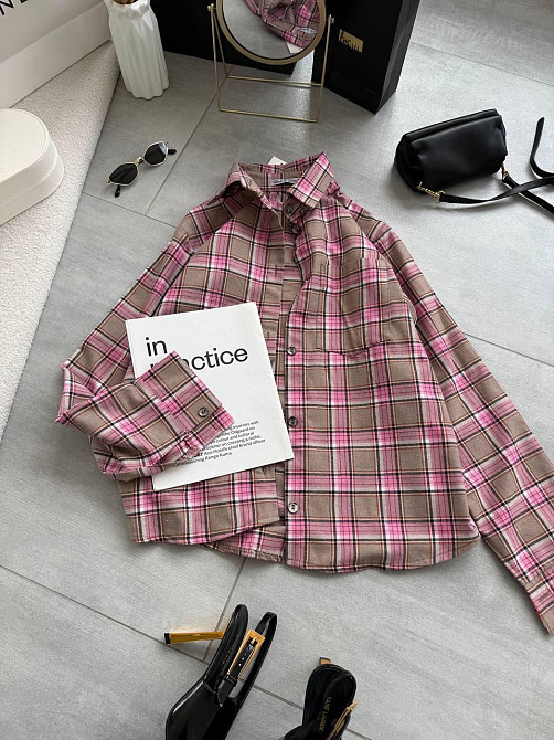Женская повседневная оверсайз рубашка в клетку костюмный тиар Розовый Одесса - изображение 9