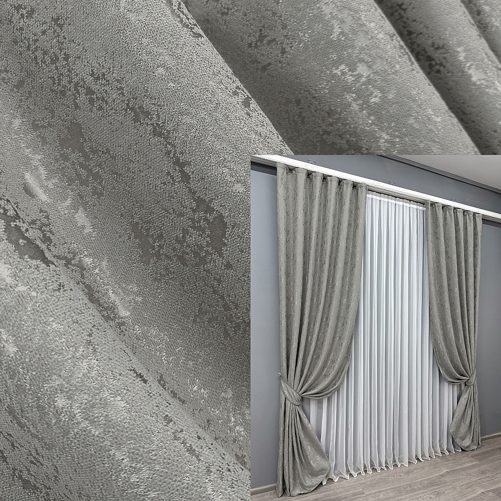 Комплект готовых штор VR-Textil Лен мрамор Pavliani № 1665ш Серый 100х270 см 2 шт (31-732) Киев - изображение 1