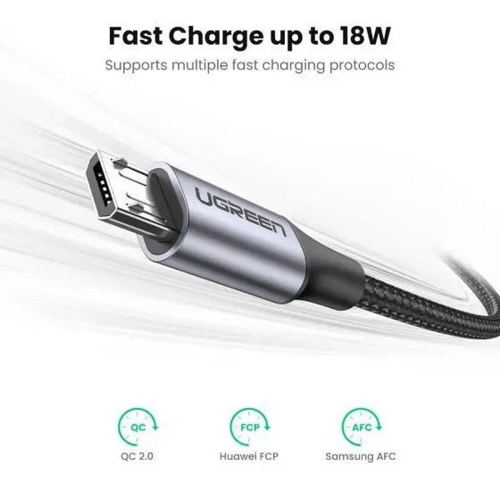 Кабель UGREEN US290 USB 2.0 A to Micro USB Cable Nickel Plating Aluminum Braid 2m (Black) (UGR-60148) Київ - фото 3