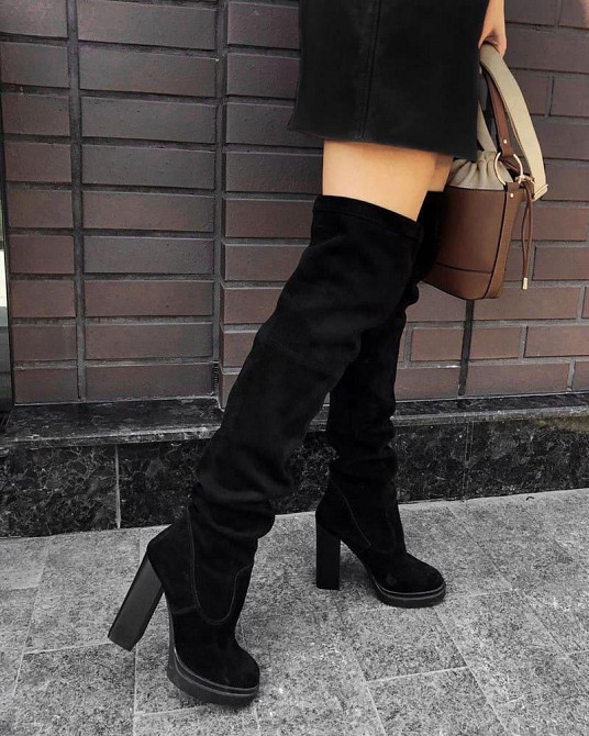 Ботфорти жіночі з натуральної замші демісезонні весна-осінь чорні на підборах 12 см. р. 38, 40 Коломыя - изображение 5