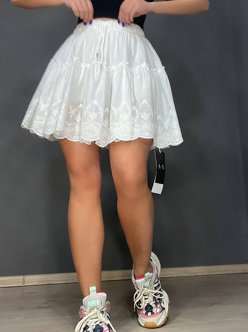 Юбка женская A-N 26070 короткая хлопковая с шортами оборки кружево резинка на талии шнурок белая, белый, M Киев - изображение 18