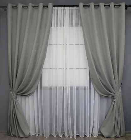 Комплект штор из ткани микровелюр Petek цвет светло-серый 1477ш Киев