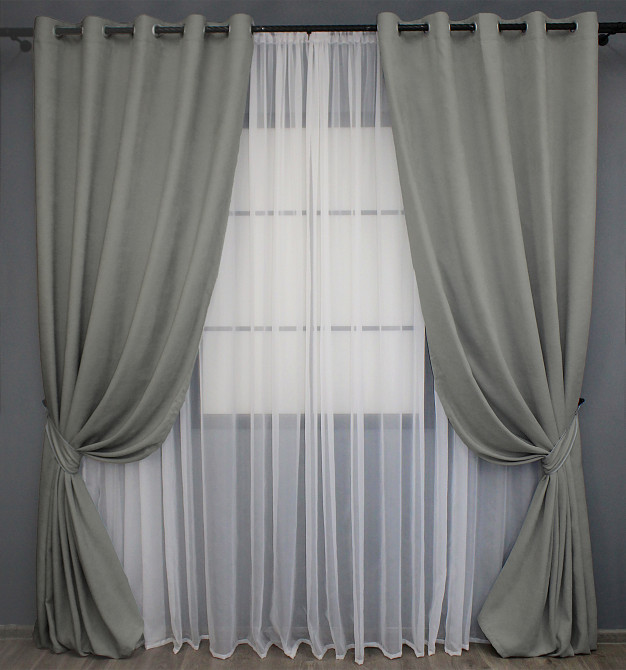 Комплект штор из ткани микровелюр Petek цвет светло-серый 1477ш Киев - изображение 2