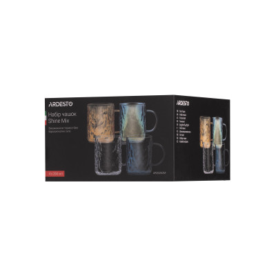 Набор чашек Ardesto Shine mix 260 мл 4 шт прозорий, золотистий, сірий, перламутровий (AR2626GM) Винница - изображение 3