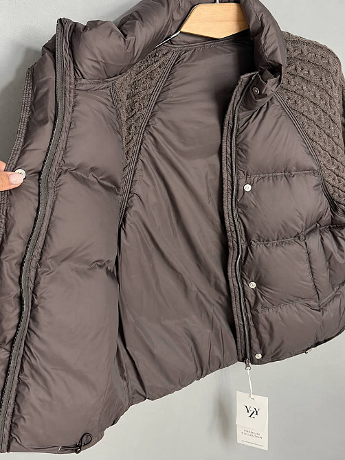 Куртка жіноча YZY 30790 пуховик oversize з в’язаними рукавами демісезонна one size, коричневий, one size Київ - фото 2