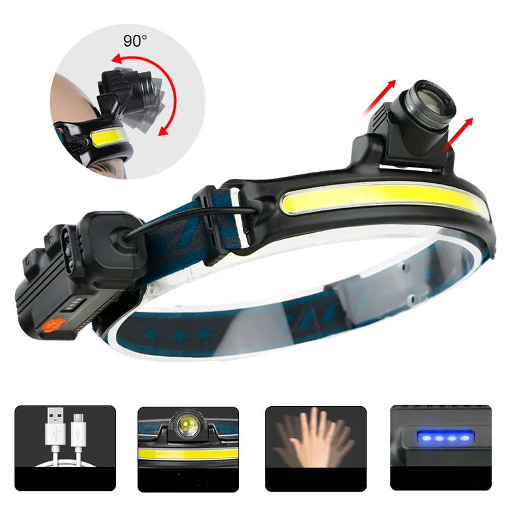 Ліхтарик налобний BL-W678-2-P50+COB,зі зумом та USB SBR Київ - фото 4