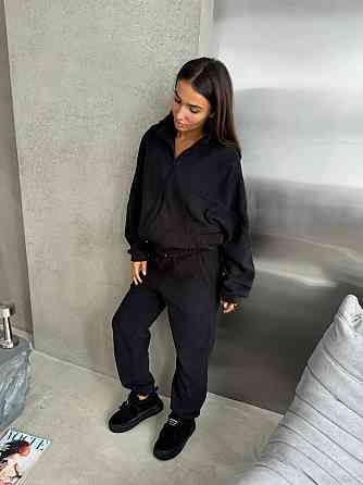 Жіночий теплий спортивний костюм: кофта та штани турецький двосторонній фліс Чорний, 46/48 Одеса