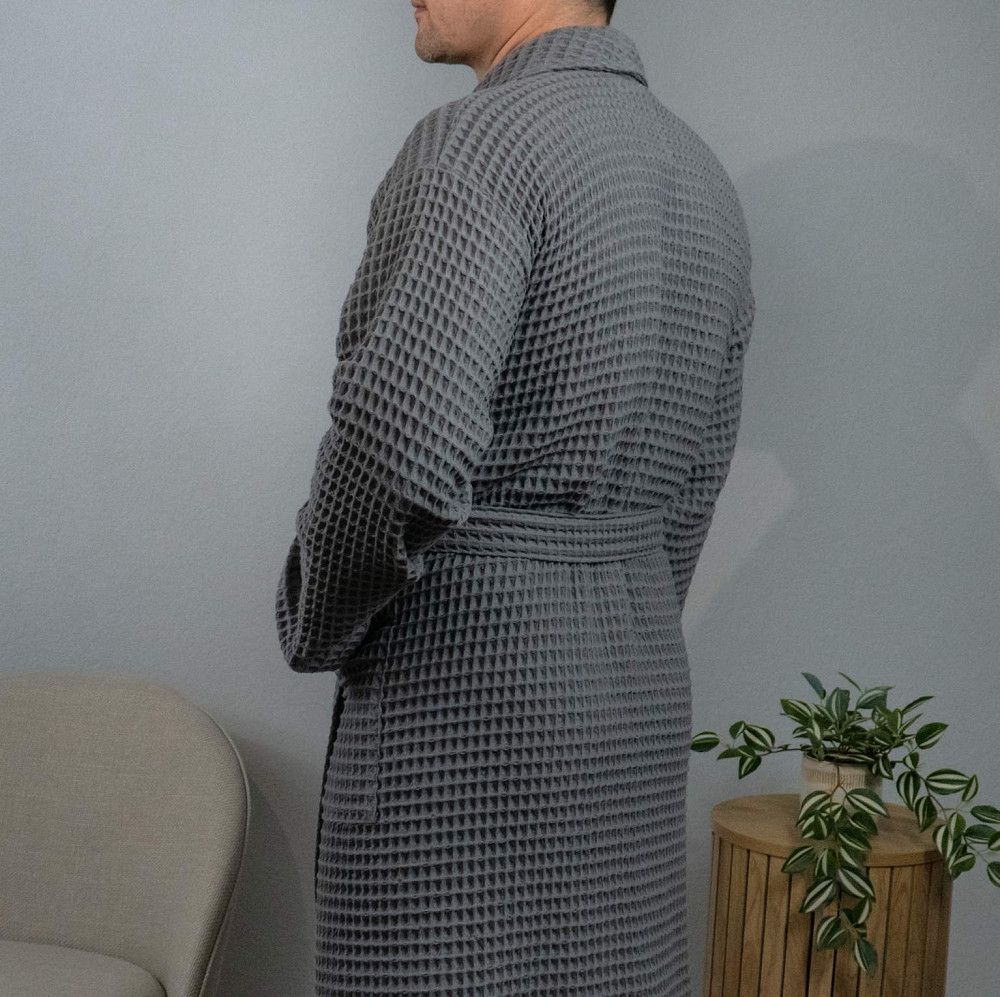 Вафельний халат чоловічий з коміром, довгим рукавом YouStar 100% бавовна 380 г/м2 (Сірий) M Суми - фото 8