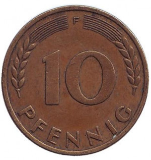 Дубове листя. Монета 10 пфенігів. 1950 рік (F), ФРН.(Г) Полтава - фото 1